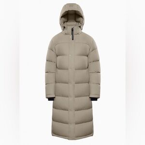 aritzia super puff long down coat modern taupe sz xxxs